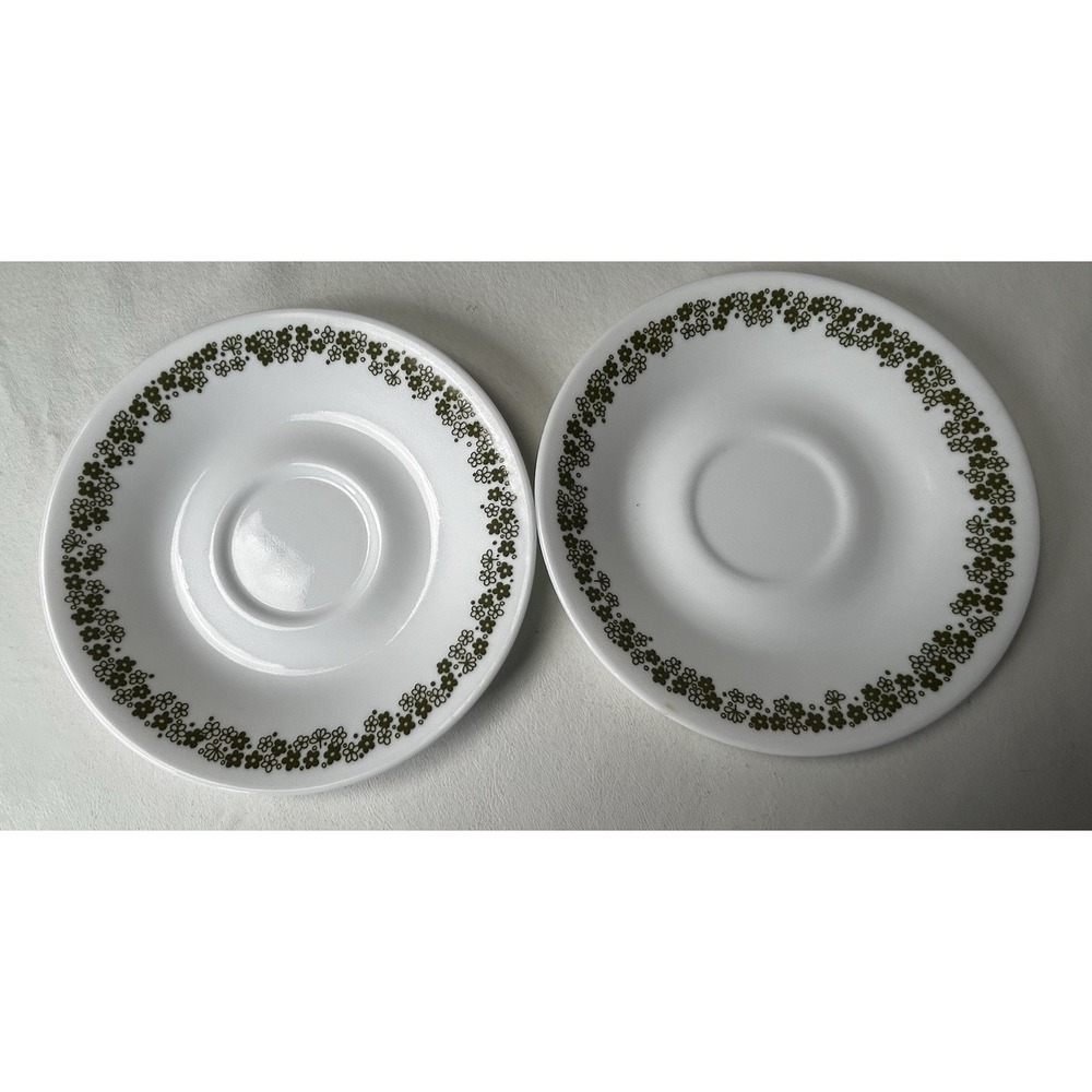 Vintage Corelle Green Spring Blossom "Crazy Daisy" 6.25" Saucers Set Of 2